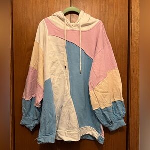 Pilcro Pastel patchwork Hoodie - Pink, White, Cream